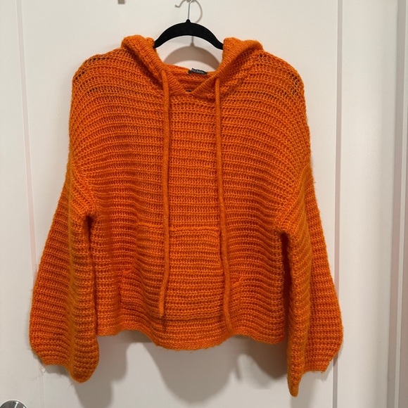 wild fable Sweaters - Wild Fable Bright Orange Knit Cropped Hoodie Sweater S